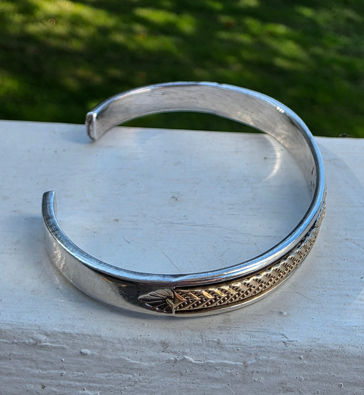 Bruce Morgan Navajo 14K Gold & Sterling Silver Hand-Stamped Cuff Bracelet (18g)