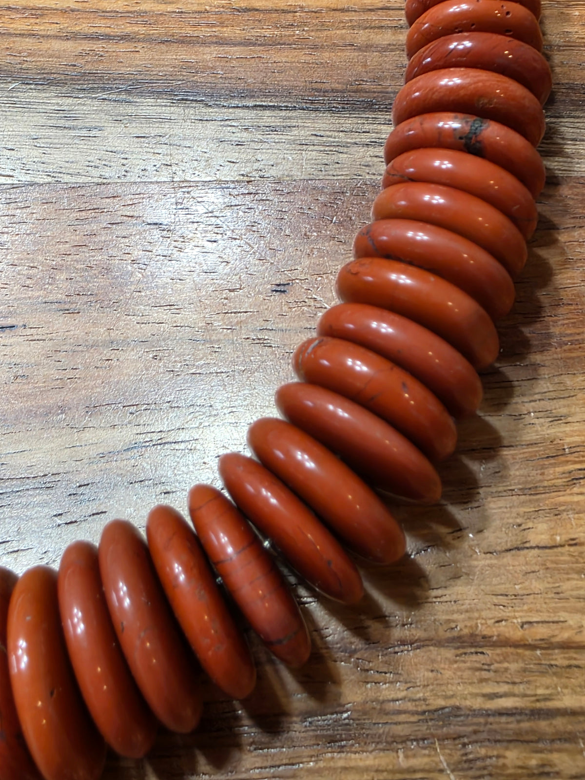 FAS Signed Southwestern Red Jasper Graduated Disc Bead Necklace 925 Silver
