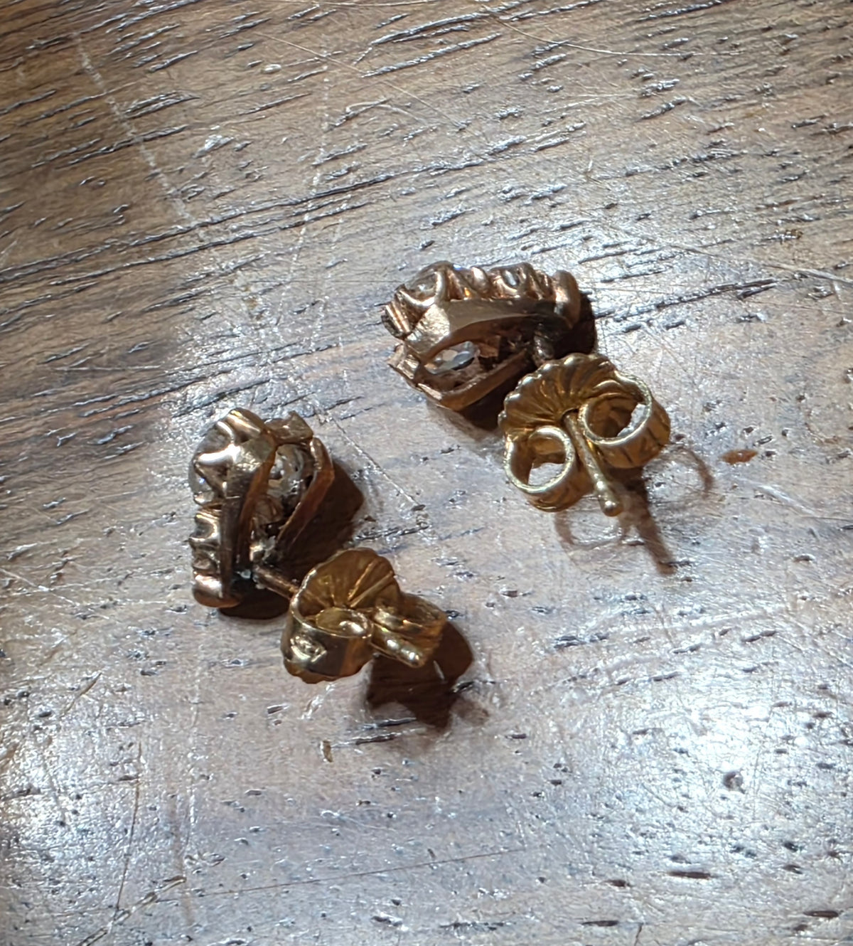 Antique Mine Cut Diamond Cluster Earrings, 12k Gold