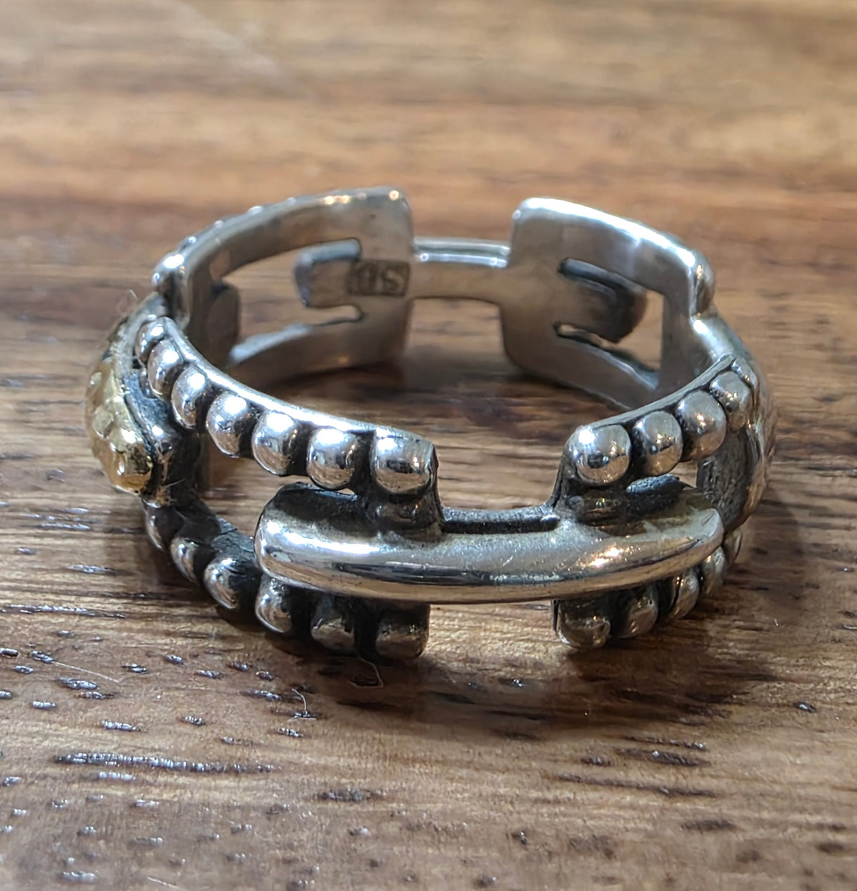 Samuel B. Sterling Silver & 18K Gold Paperclip Design Ring - Size 7