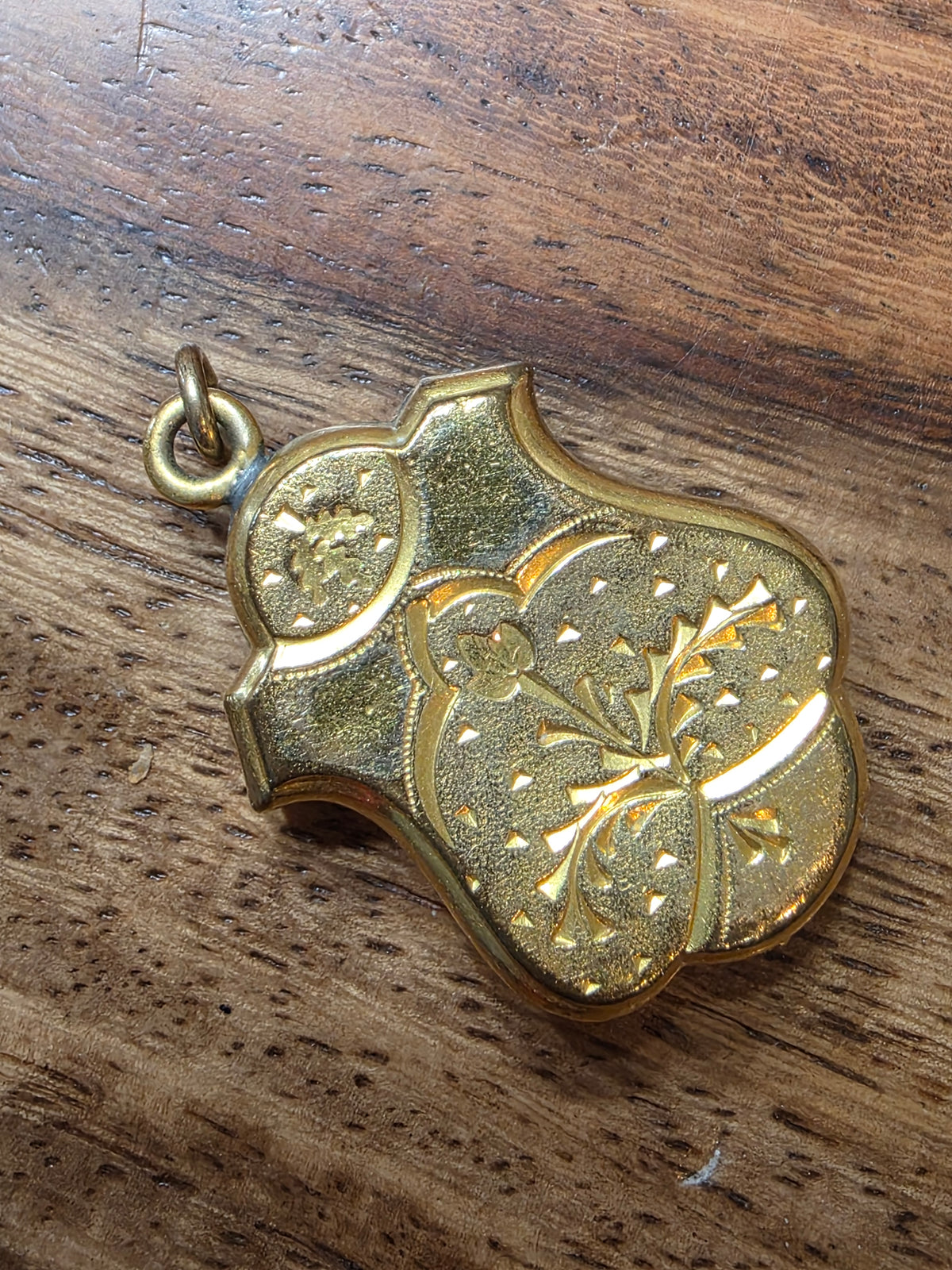 Antique Victorian 1880s Gold Filled Shield Locket Black Enamel Floral Design