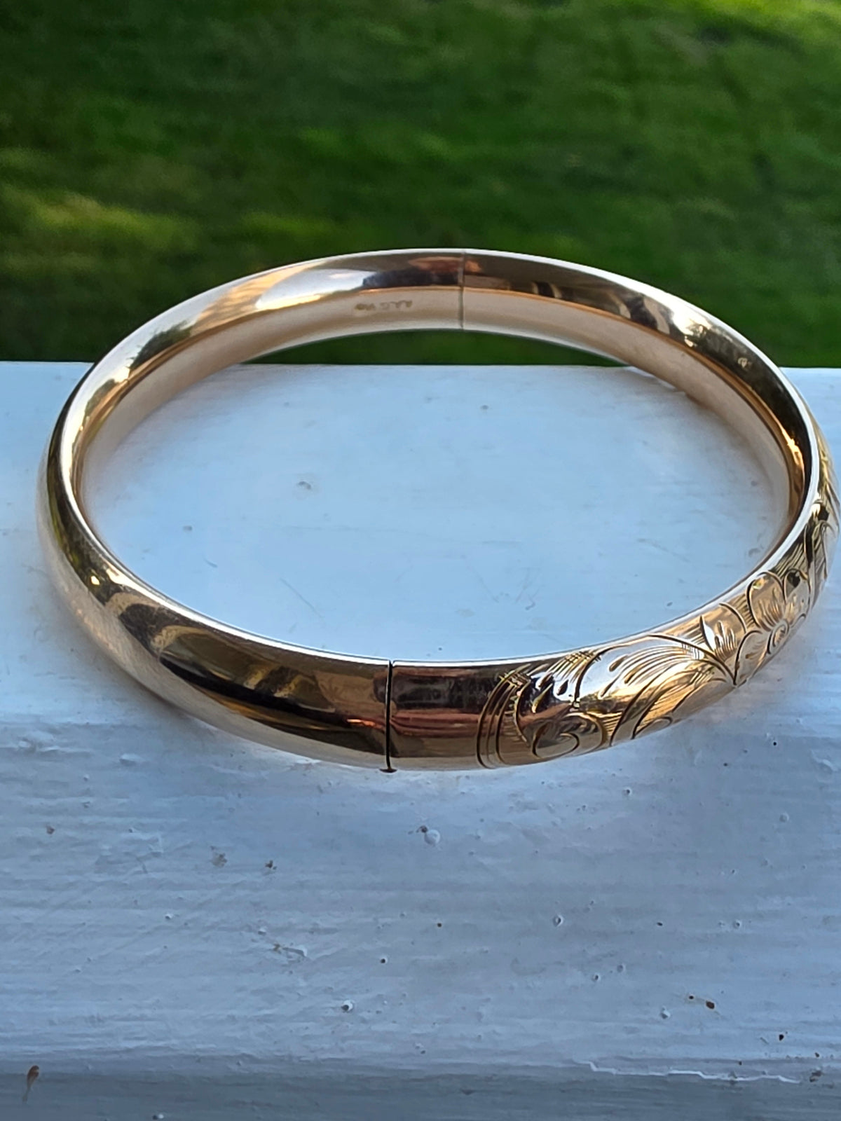 Victorian 1/10 Gold Filled Hinged Bangle Bracelet, Floral Design by A.A. Greene