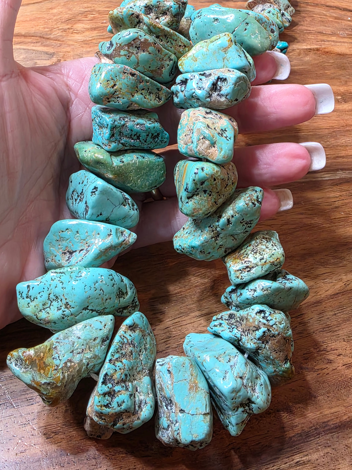 Federico Jimenez Bold Turquoise Nugget Necklace Sterling Silver Inlaid End Caps