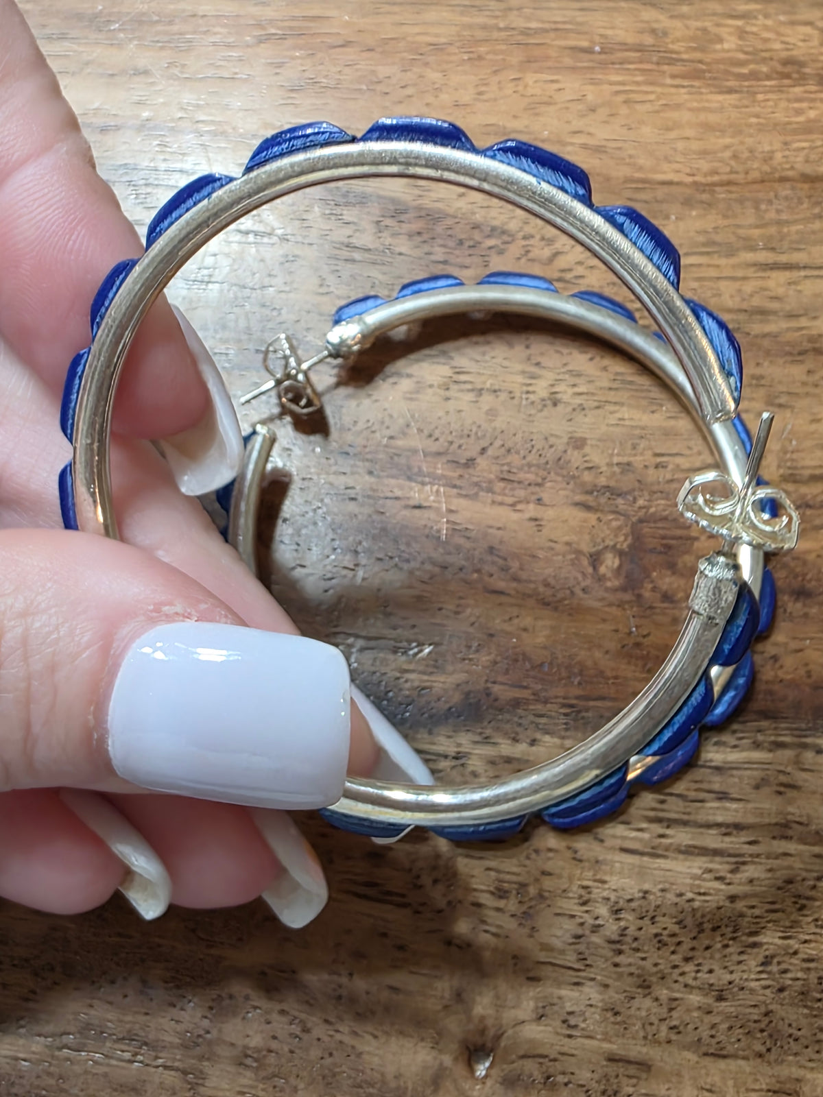 Federico Jimenez Sterling Silver Blue Lapis Lazuli Hoop Earrings 2 3/8"