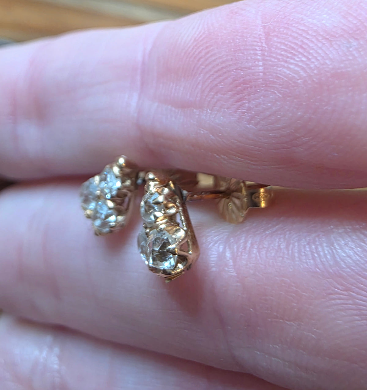 Antique Mine Cut Diamond Cluster Earrings, 12k Gold