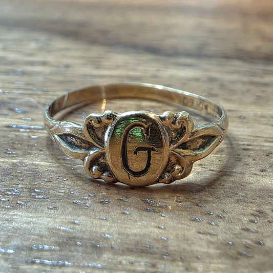 Antique Ostby & Barton 10K Gold Initial "G" Signet Ring, Size 3, Child/Pinky