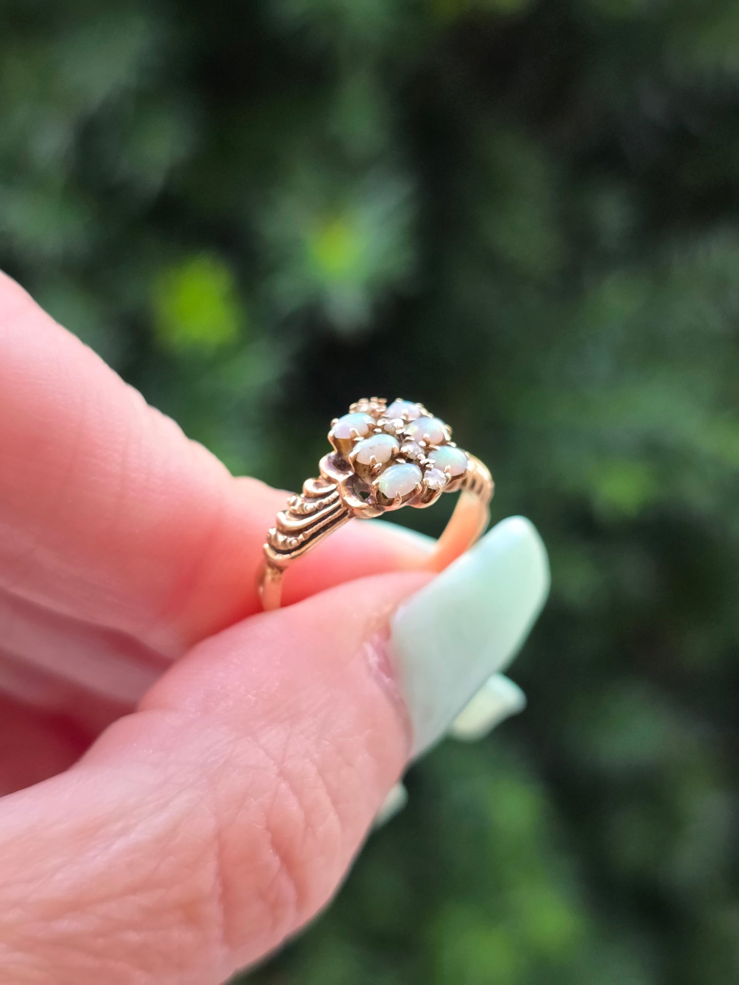 Antique 10k Gold Opal and Rose Cut Diamond Ring