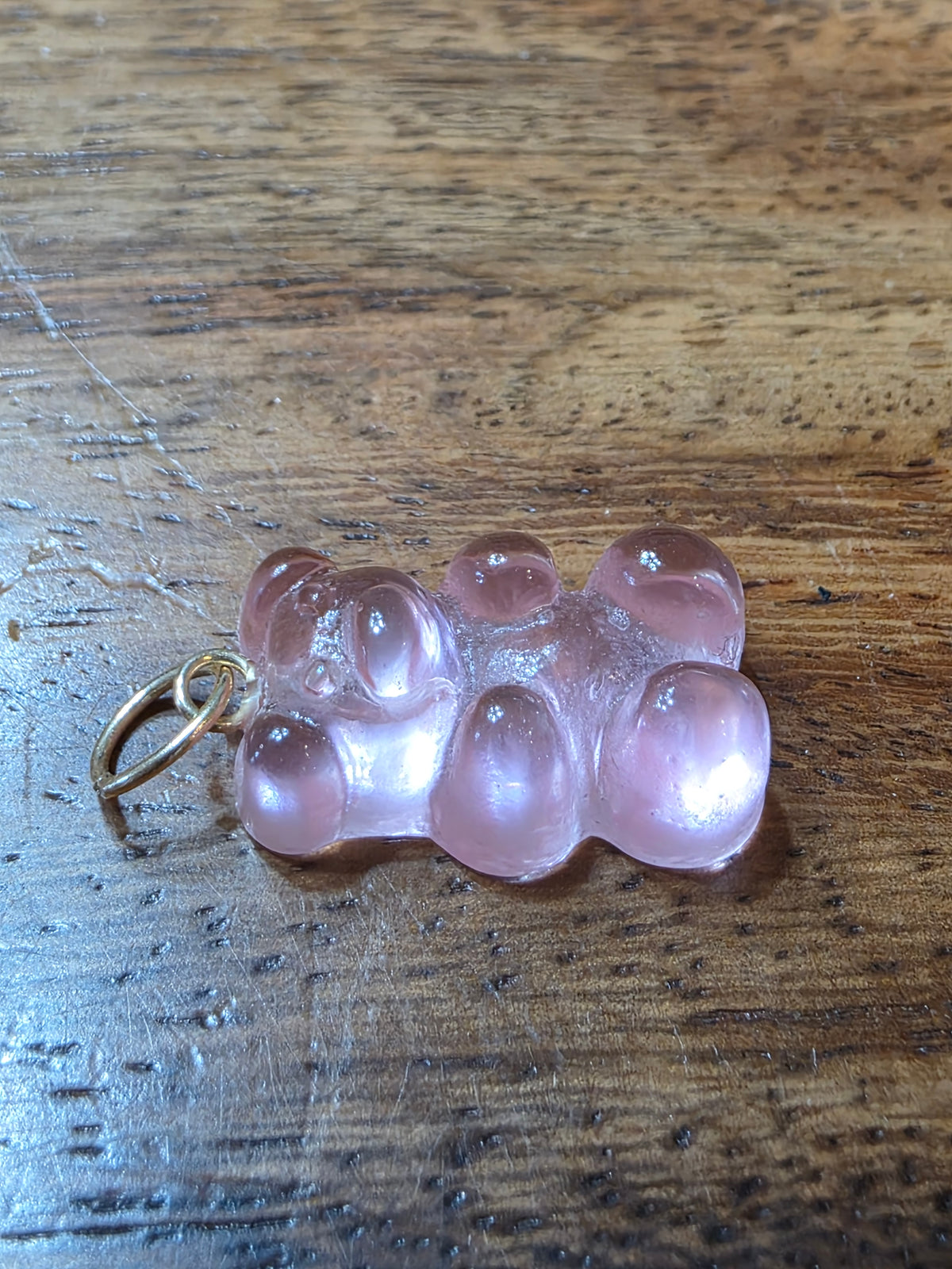 Pink Acrylic Gummy Bear Charm Pendant, 14k Gold