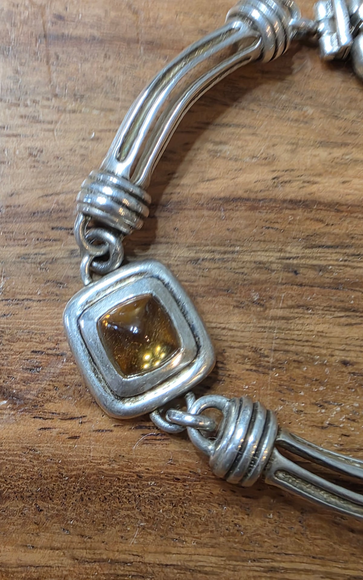 Slane & Slane 925 Sterling Silver Sugar Loaf Citrine Column Link Bracelet
