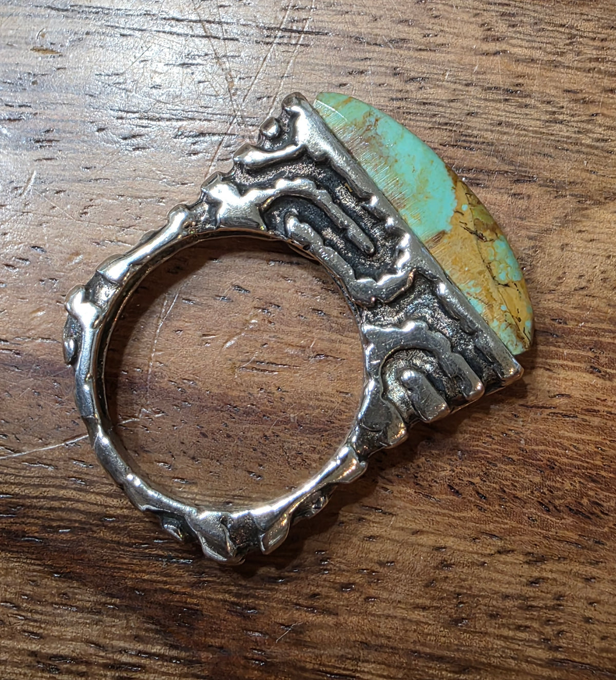 Dian Malouf Sterling Silver Green Turquoise Stone Bar Stacker Ring