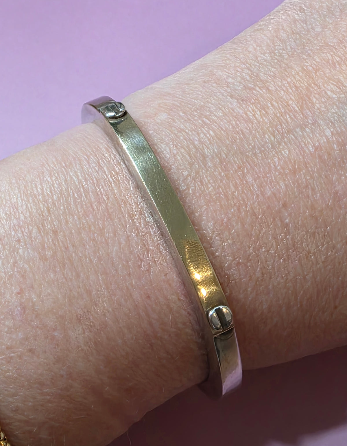 Vtg M&J Savitt Sterling Silver 14K Gold Industrial Screw Cuff Bracelet Signed