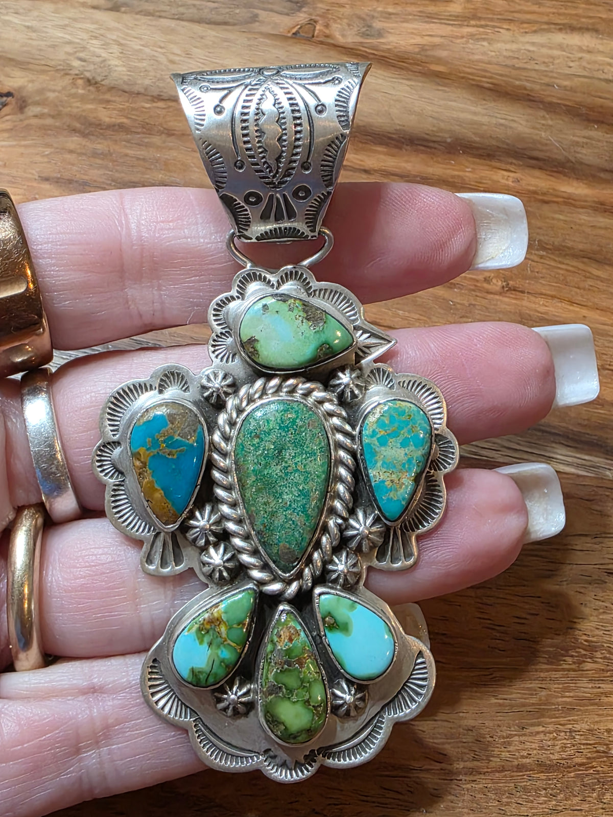 Navajo Charles Johnson Sonoran Gold Turquoise 925 Sterling Thunderbird Pendant