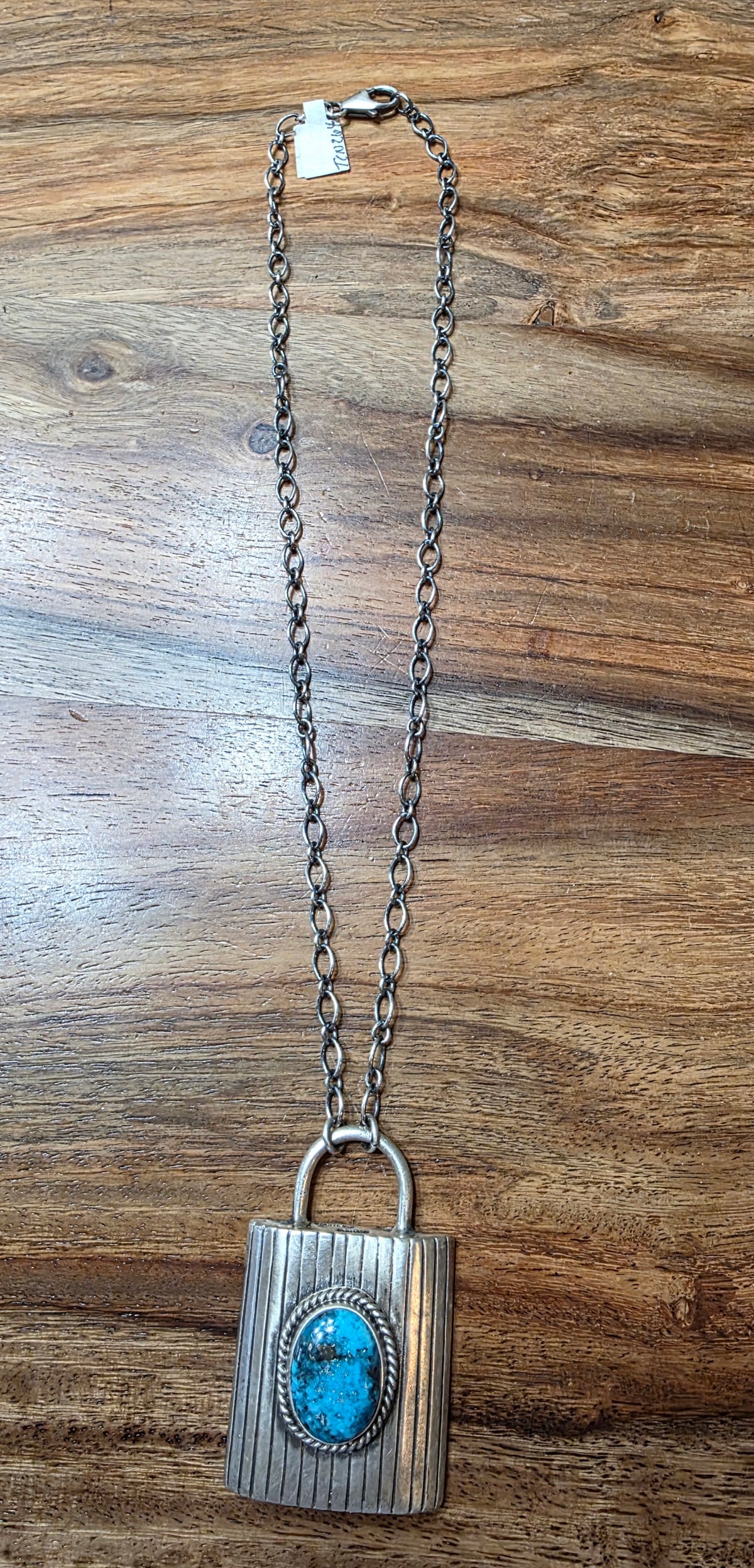 Navajo Bea Johnson Sterling Silver Turquoise Padlock Style Necklace
