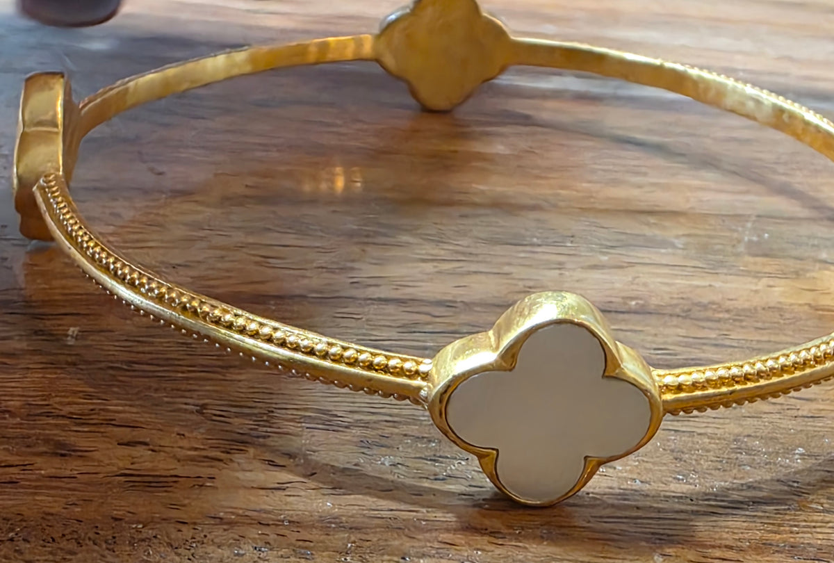 Julie Vos Chloe Bangle Mother of Pearl 24k Gold Plated Clover Bracelet
