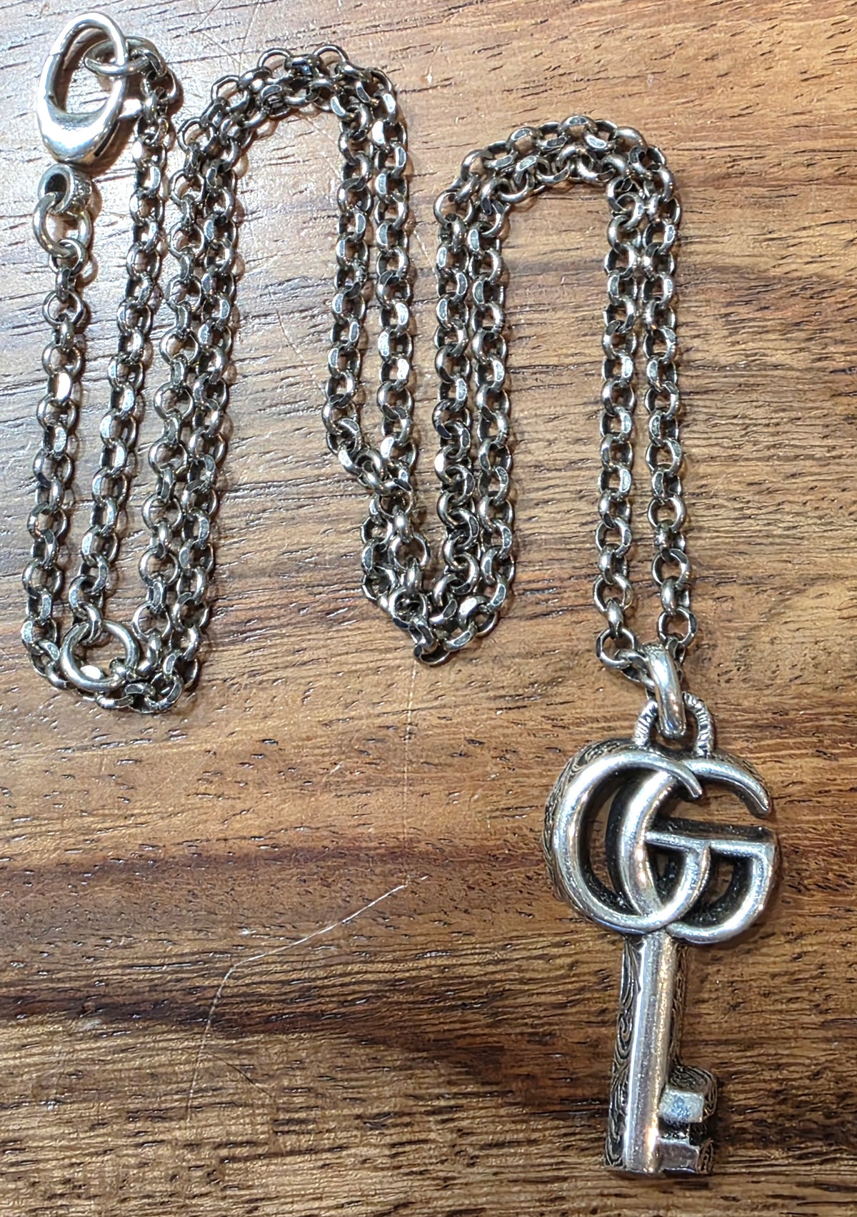Gucci GG Marmont Key Pendant Necklace, Interlocking G, Sterling Silver 925