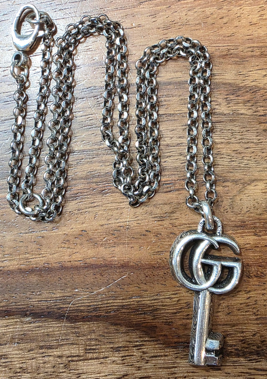 Gucci GG Marmont Key Pendant Necklace, Interlocking G, Sterling Silver 925
