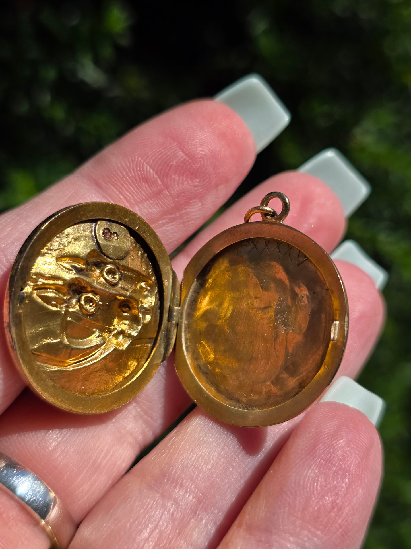 Antique 10k Double Horses Diamond & Garnet Locket