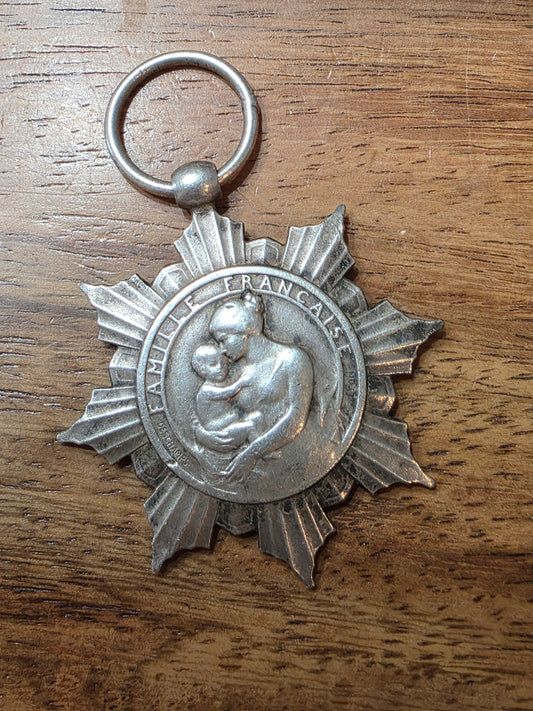 Antique 1920 French Family Medal Silvered Bronze Leon Deschamps Hygiene