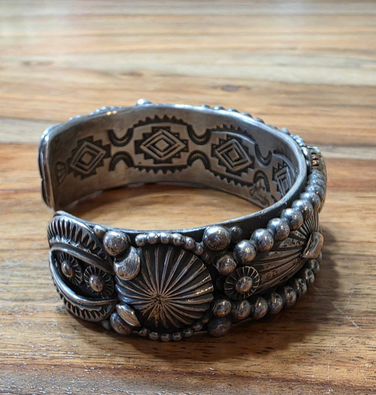 Navajo Delbert Gordon Dry Creek Turquoise Ornate Sterling Silver Cuff Bracelet