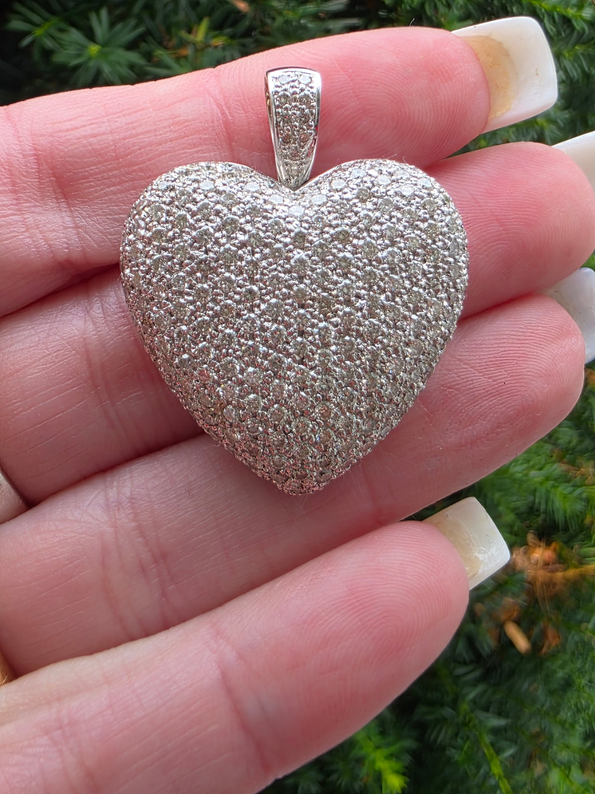 18k White Gold 4.2ctw Pave Set Diamond Heart Enhancer Pendant