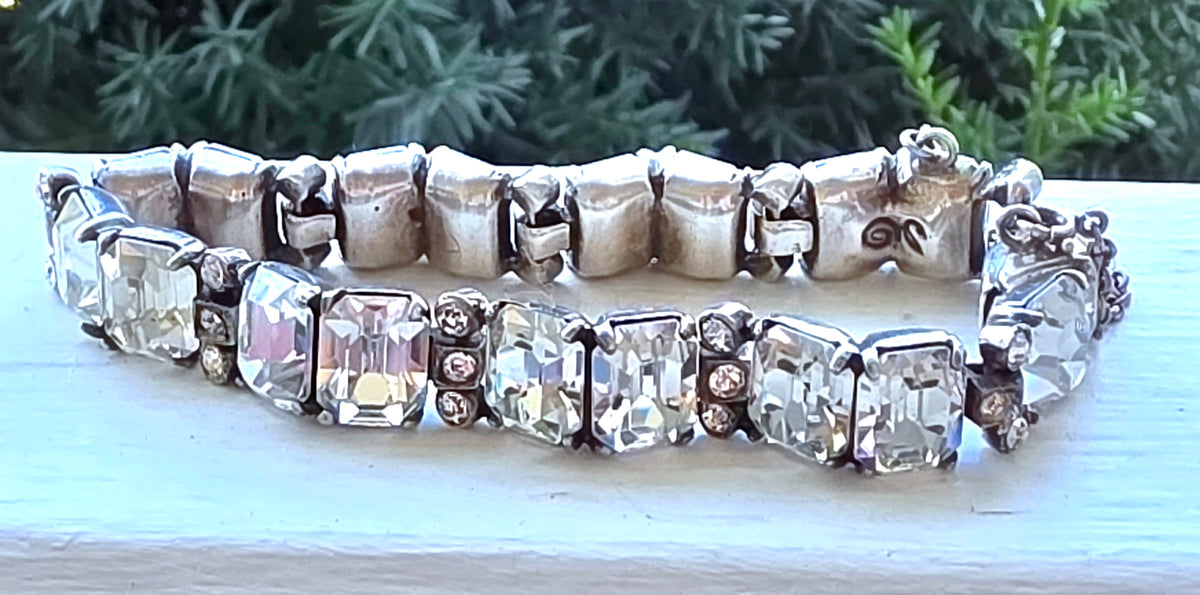 Vtg 1940s Eisenberg Original Sterling Silver Emerald Cut Rhinestone Bracelet