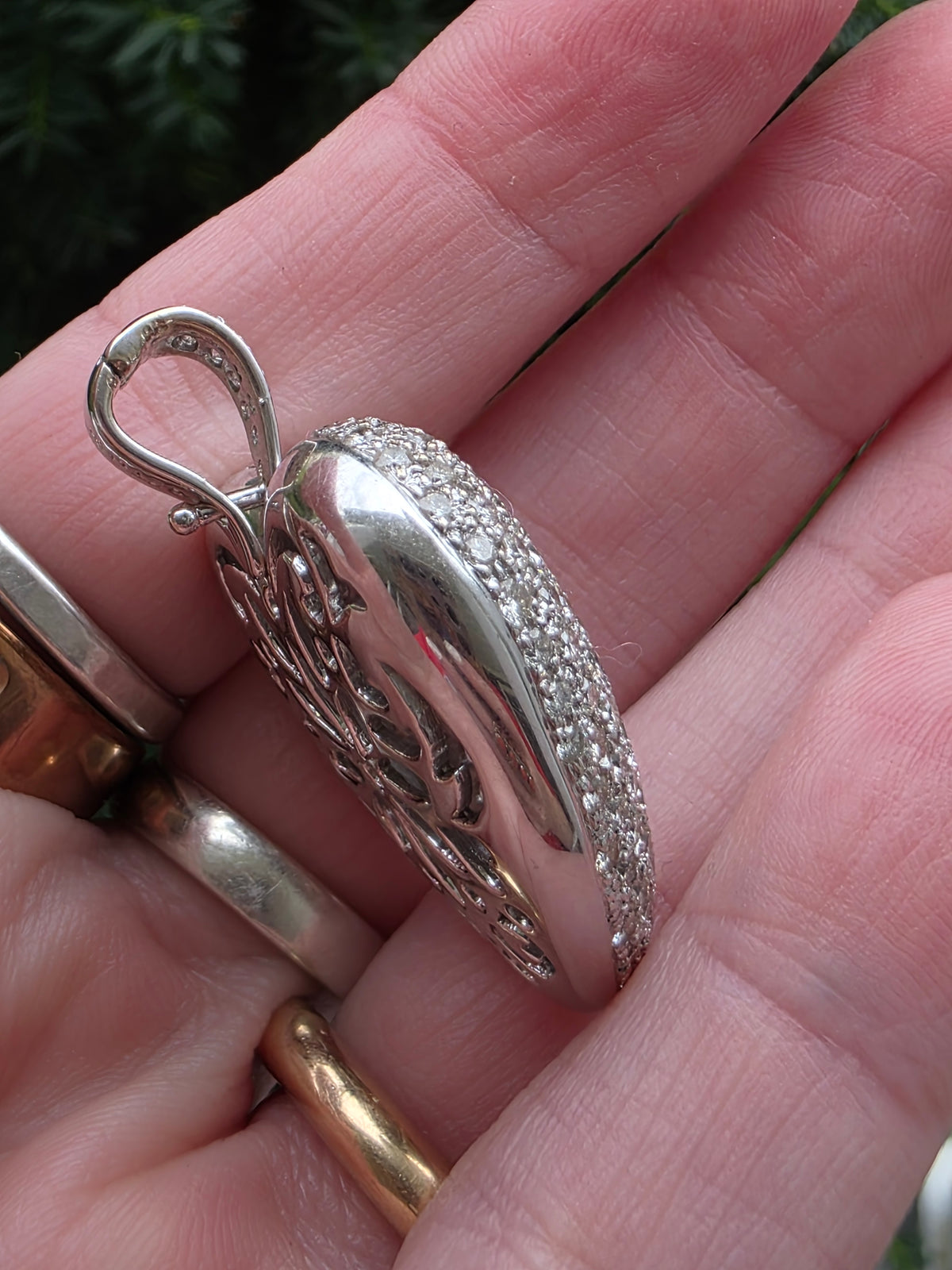 18k White Gold 4.2ctw Pave Set Diamond Heart Enhancer Pendant