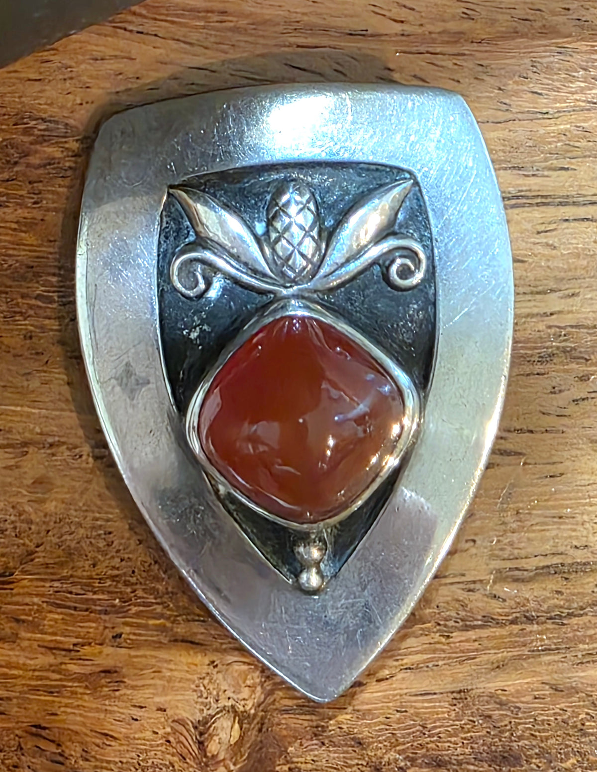 Vtg Georg Jensen USA Sterling 925 Carnelian Pinecone Shield Brooch Pin #480 1940