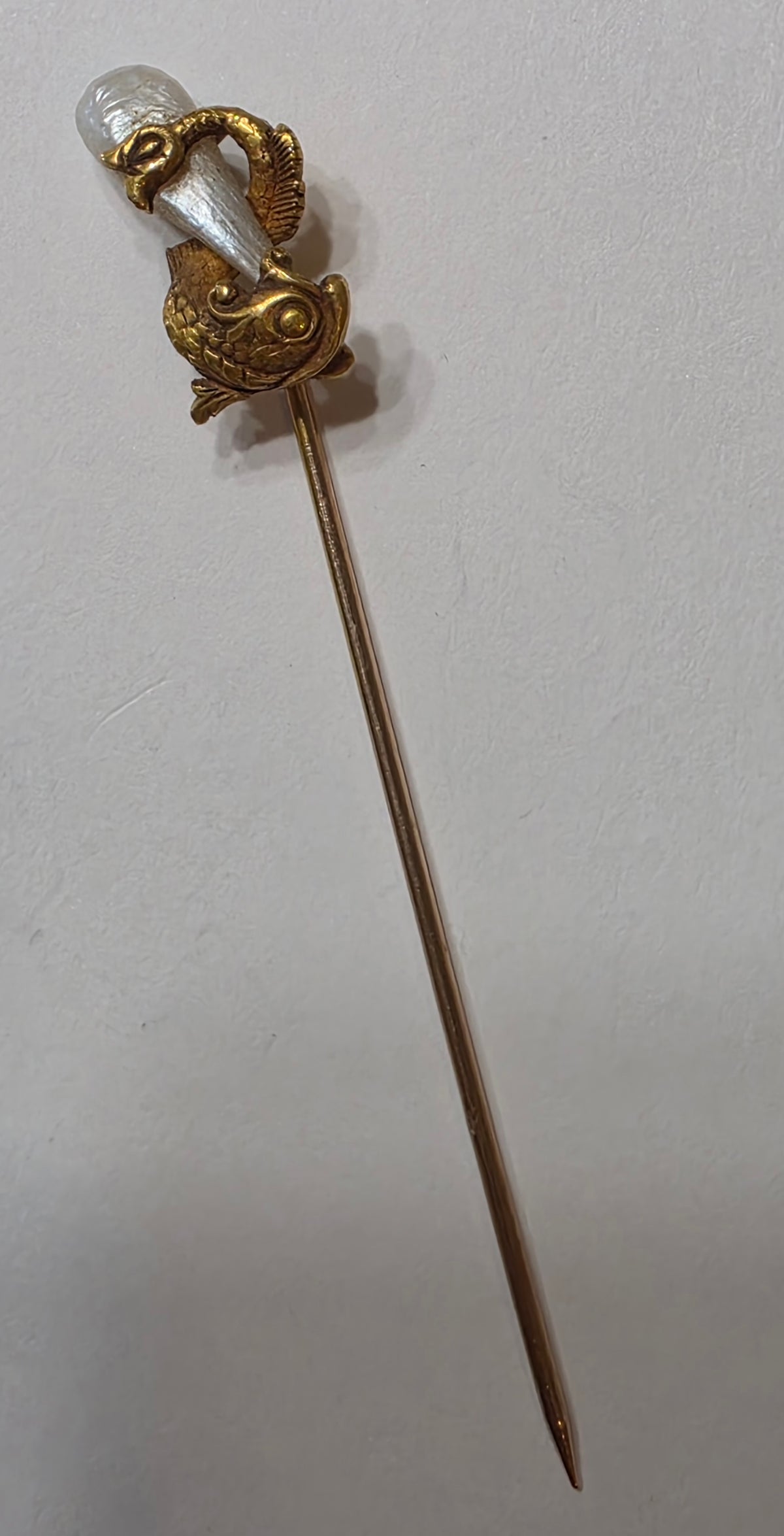 Art Nouveau 14k Gold And Freshwater Pearl Sea Serpent Stick Pin