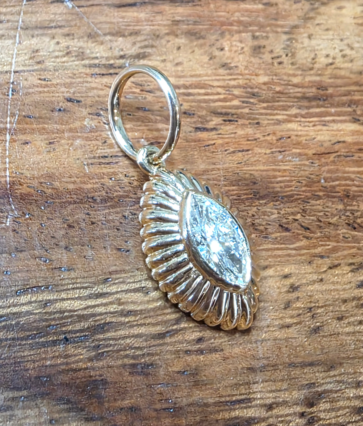 Fluted 14k Gold .50 Carat Marquise Diamond Pendant