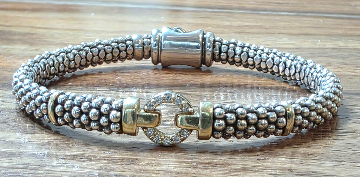 LAGOS Enso Two-Tone Diamond Circle Caviar Bracelet (6mm)