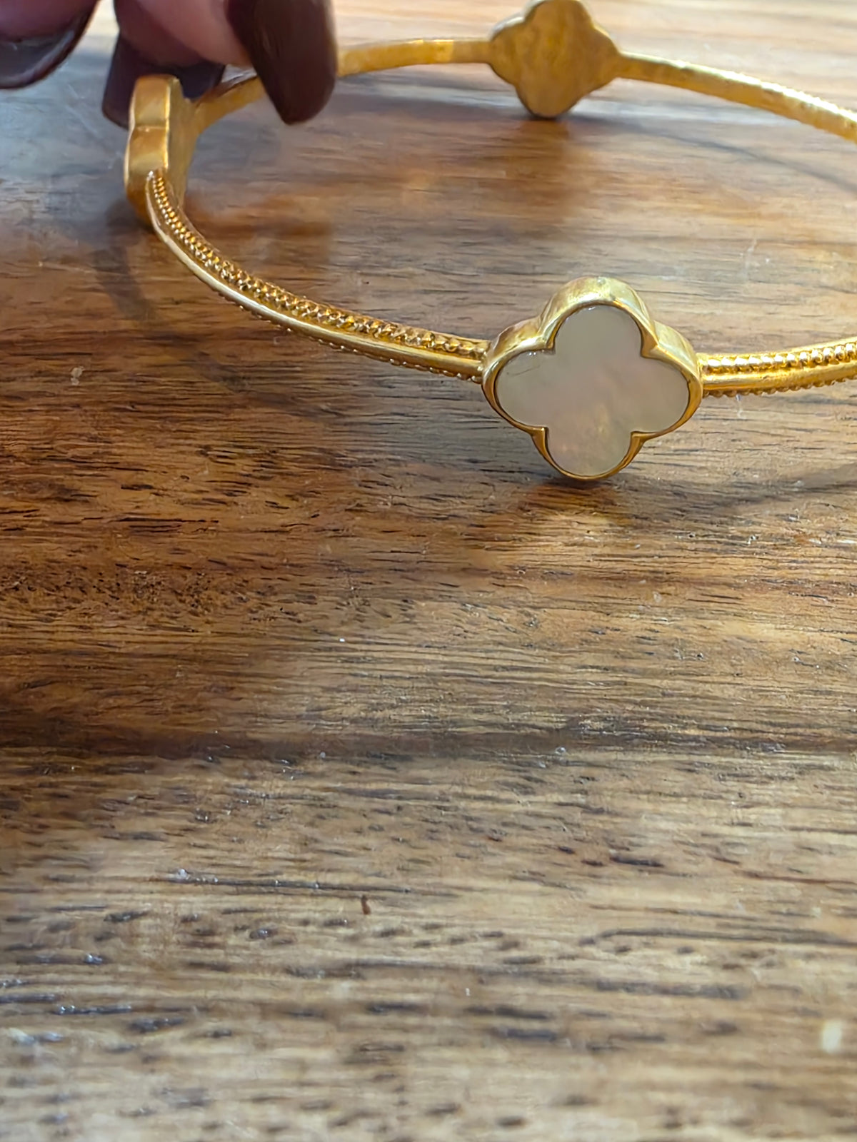 Julie Vos Chloe Bangle Mother of Pearl 24k Gold Plated Clover Bracelet