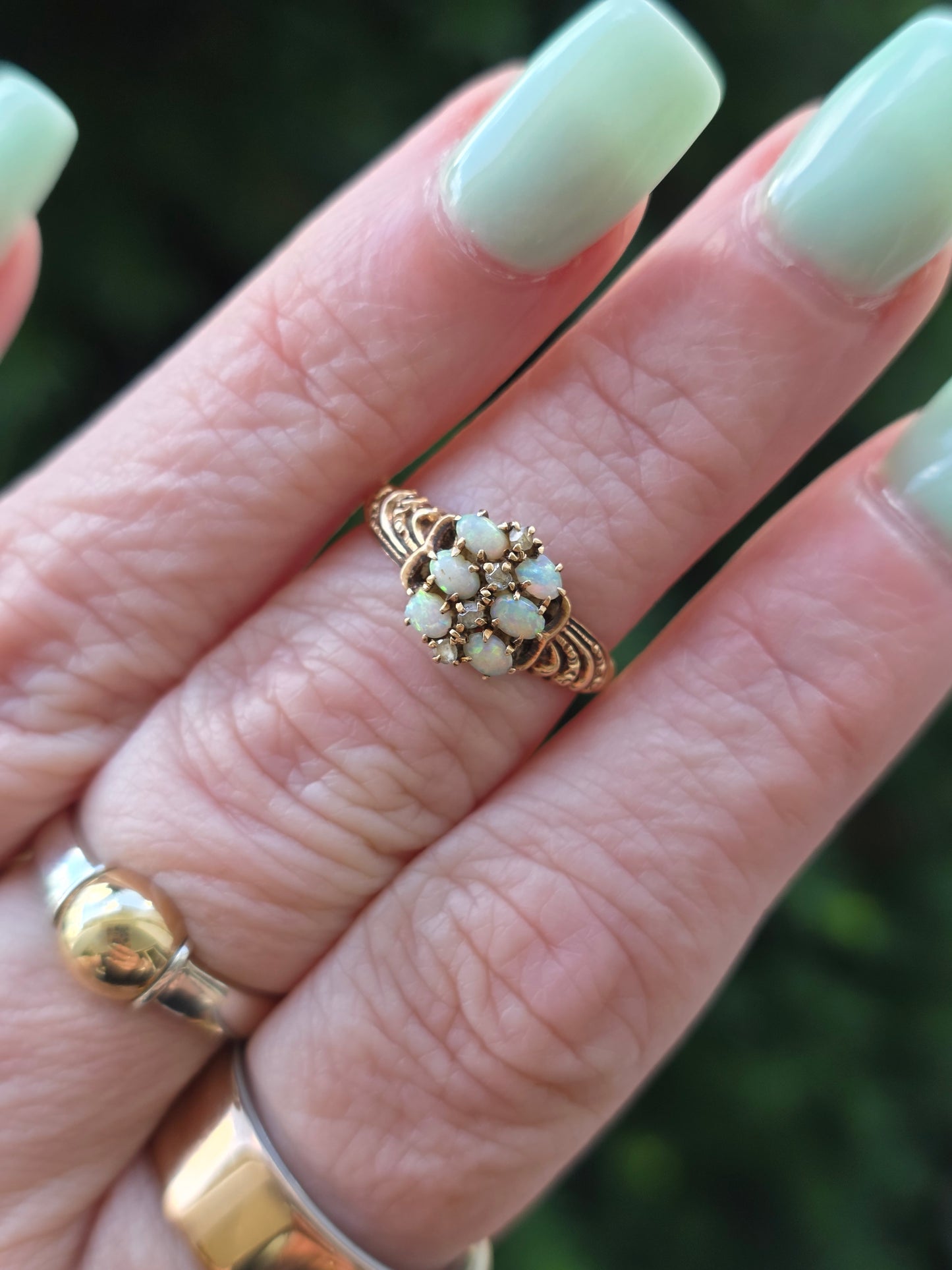 Antique 10k Gold Opal and Rose Cut Diamond Ring