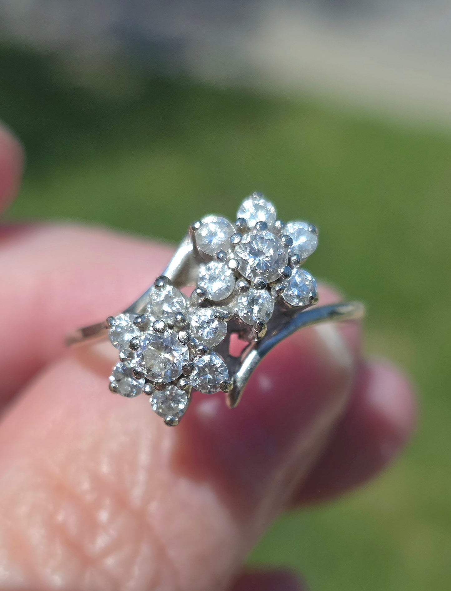Vintage Toi et Moi Diamond Flower Ring