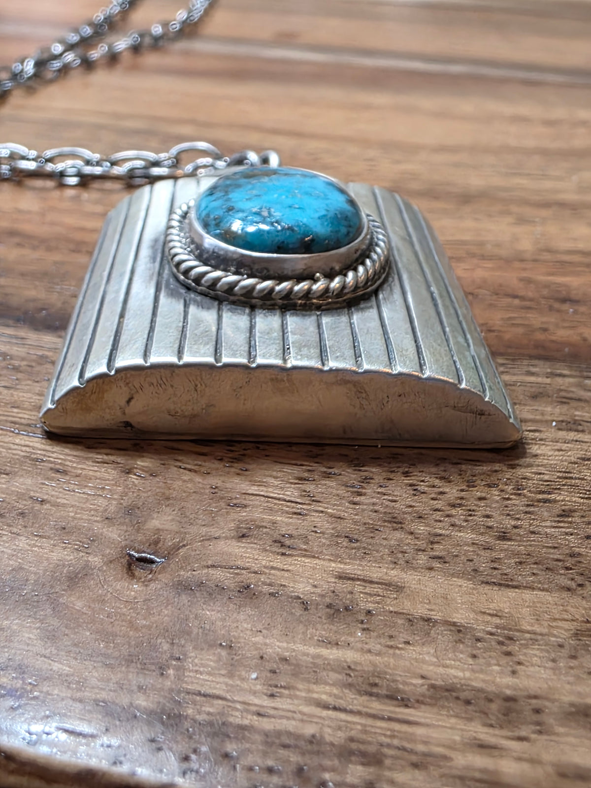 Navajo Bea Johnson Sterling Silver Turquoise Padlock Style Necklace