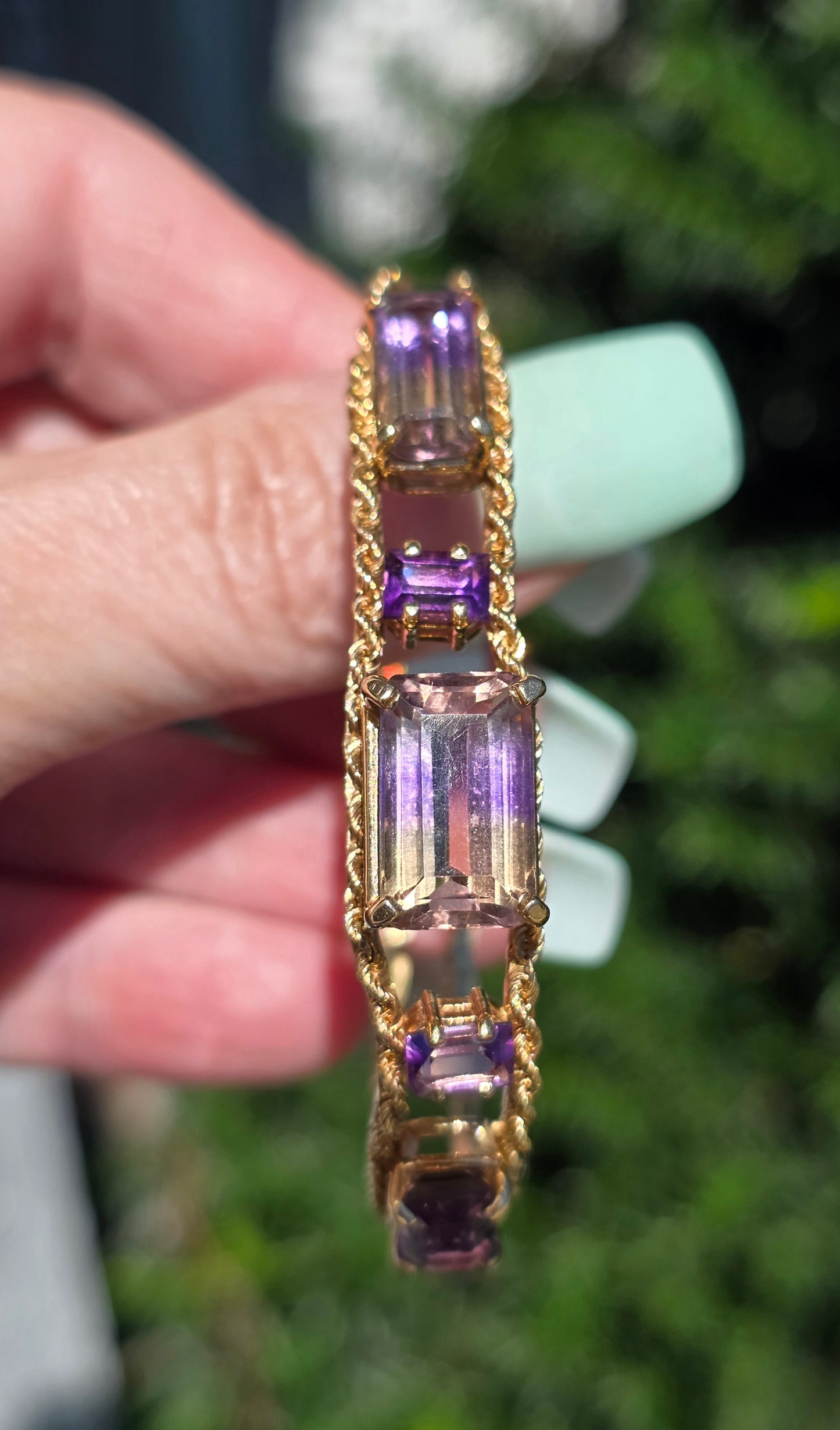 Vintage 14k Yellow Gold Emerald Cut Ametrine Bracelet