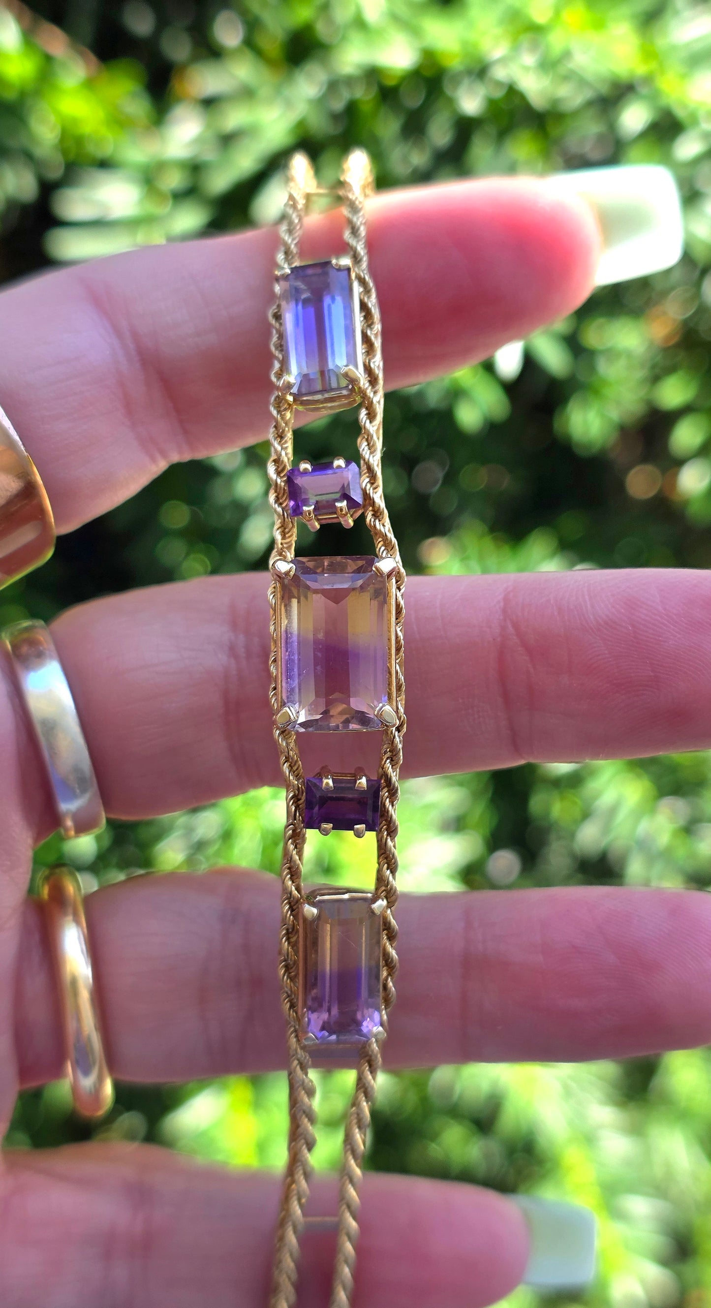 Vintage 14k Yellow Gold Emerald Cut Ametrine Bracelet