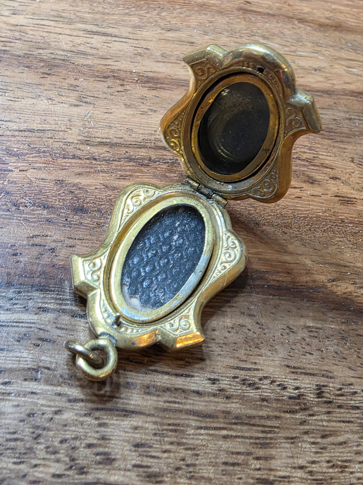 Antique Victorian 1880s Gold Filled Shield Locket Black Enamel Floral Design