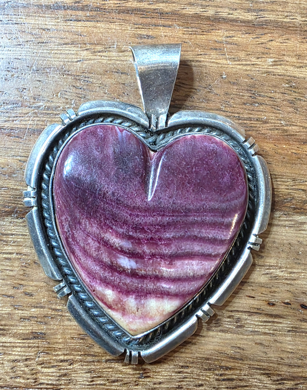 Navajo Eugene Belone Purple Spiny Oyster Sterling Silver Heart Pendant Signed
