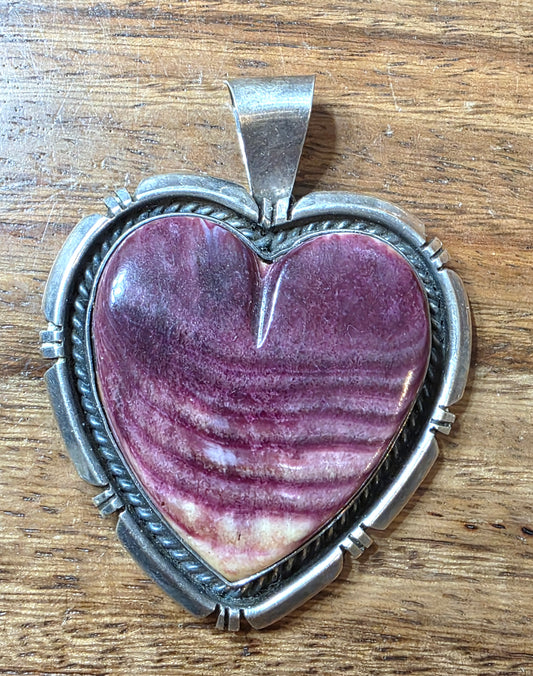 Navajo Eugene Belone Purple Spiny Oyster Sterling Silver Heart Pendant Signed
