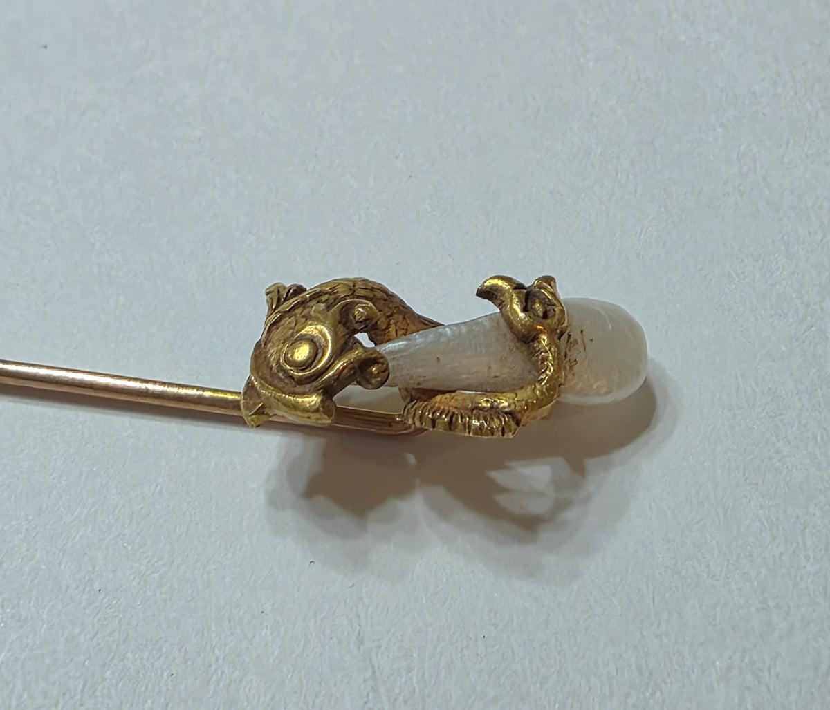 Art Nouveau 14k Gold And Freshwater Pearl Sea Serpent Stick Pin