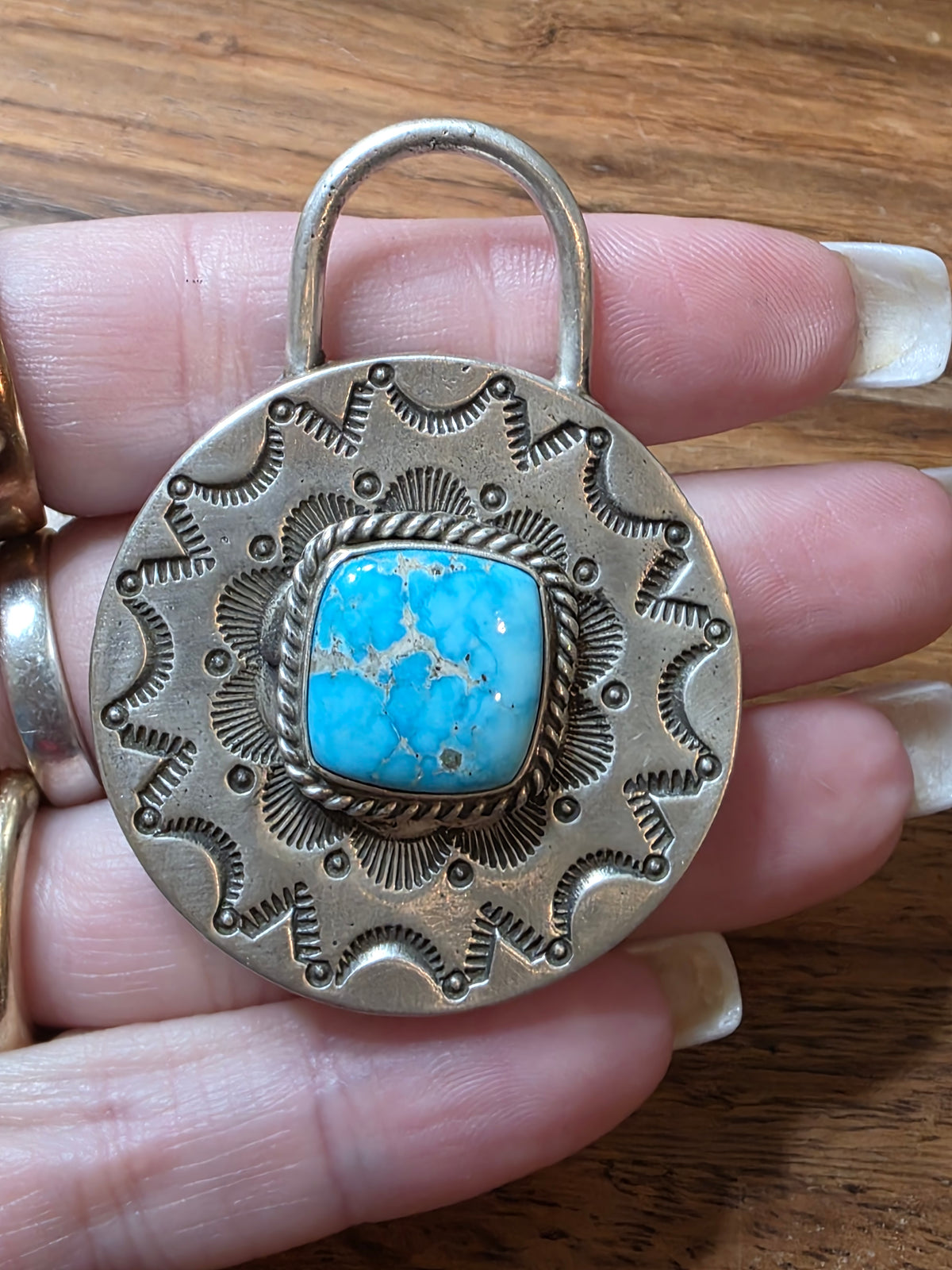 Navajo Charles Johnson Sterling 925 Sonoran Gold Turquoise Padlock Style Pendant