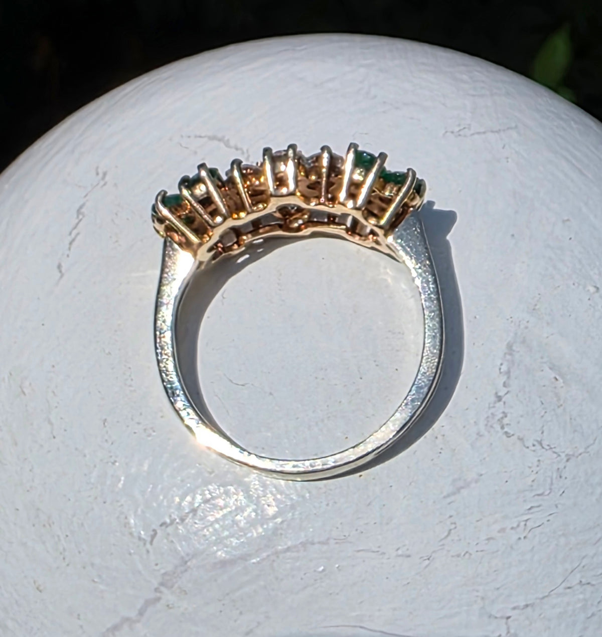 Vintage 14k Yellow And White Gold Emerald & Diamond Flower Ring