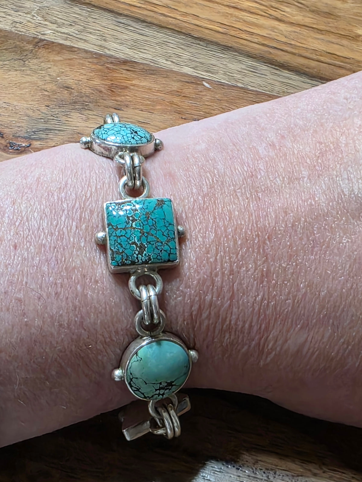 Keith Harryman Sterling Silver Turquoise Link Toggle Bracelet