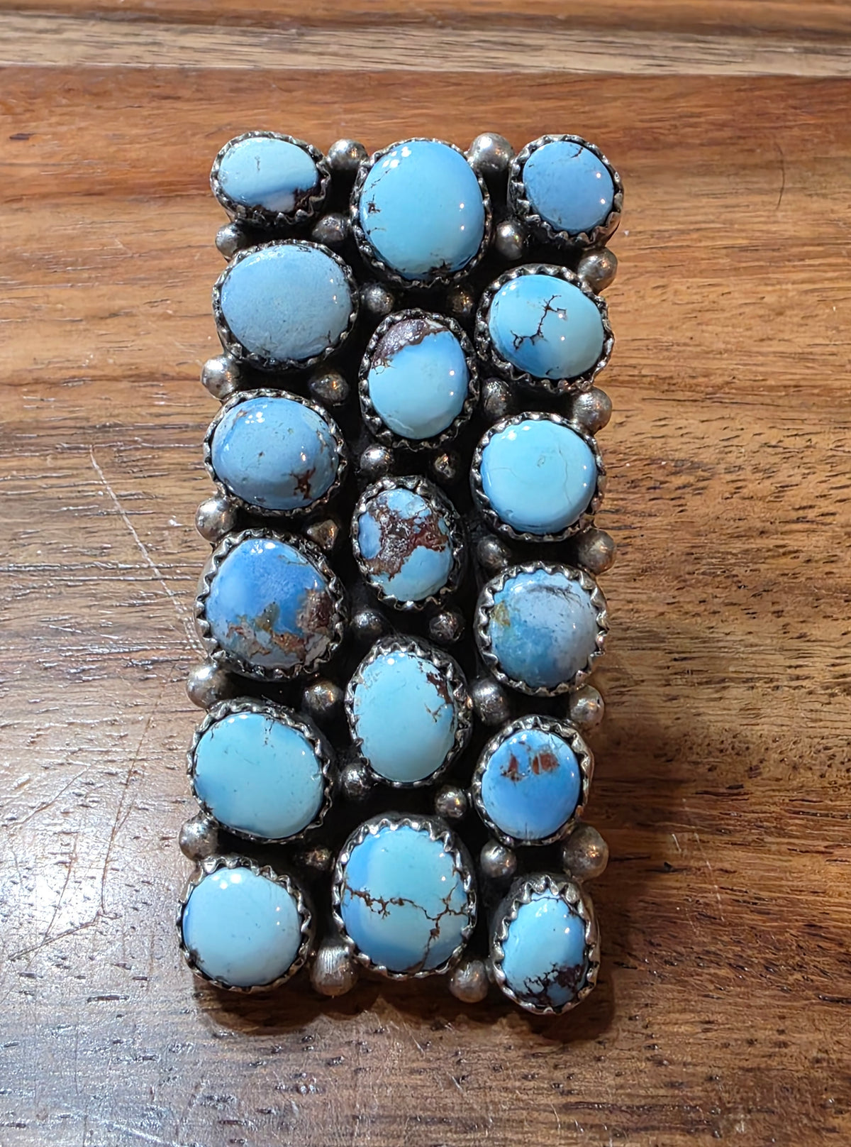 Navajo Anna Spencer Golden Hills Turquoise Cluster Ring, Adjustable, 925