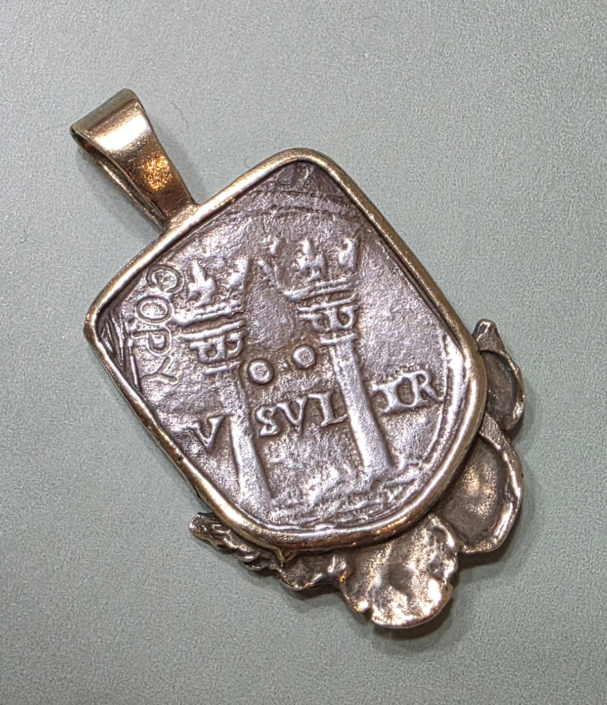 Sterling Vermeil Atocha Shipwreck Replica Coin Shield Pendant Seashell Accents