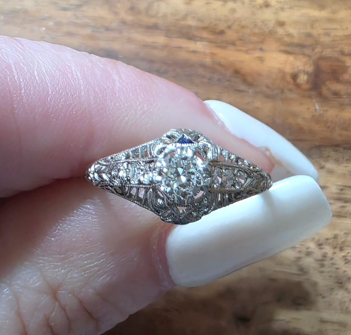Art Deco Platinum OEC Diamond Filigree Ring