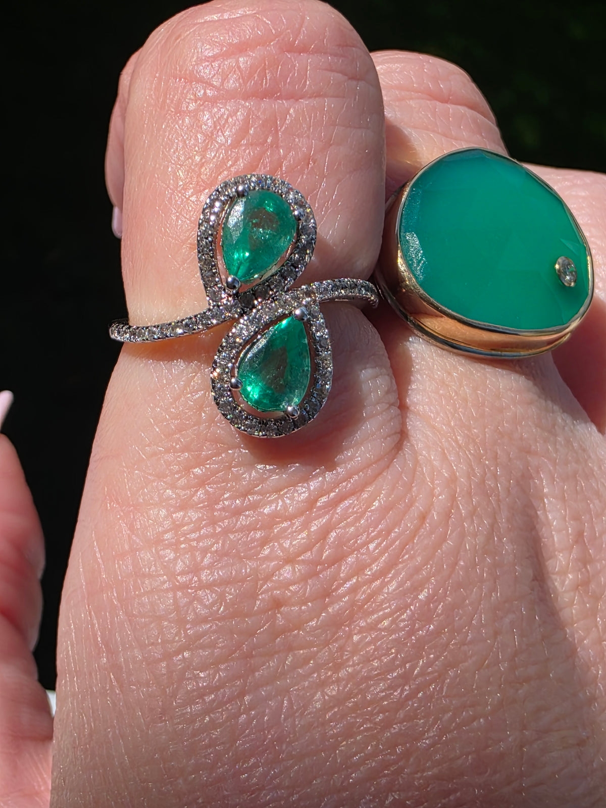Sterling Silver Natural Emerald & Diamond Toi et Moi Ring