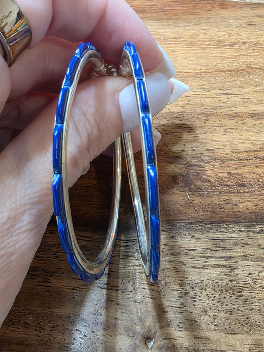 Federico Jimenez Sterling Silver Blue Lapis Lazuli Hoop Earrings 2 3/8"