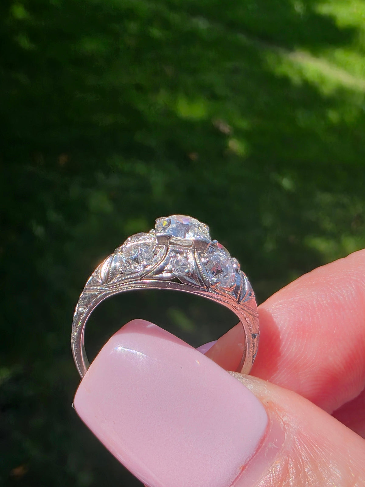 Art Deco Platinum Old Euro Cut Diamond Ring