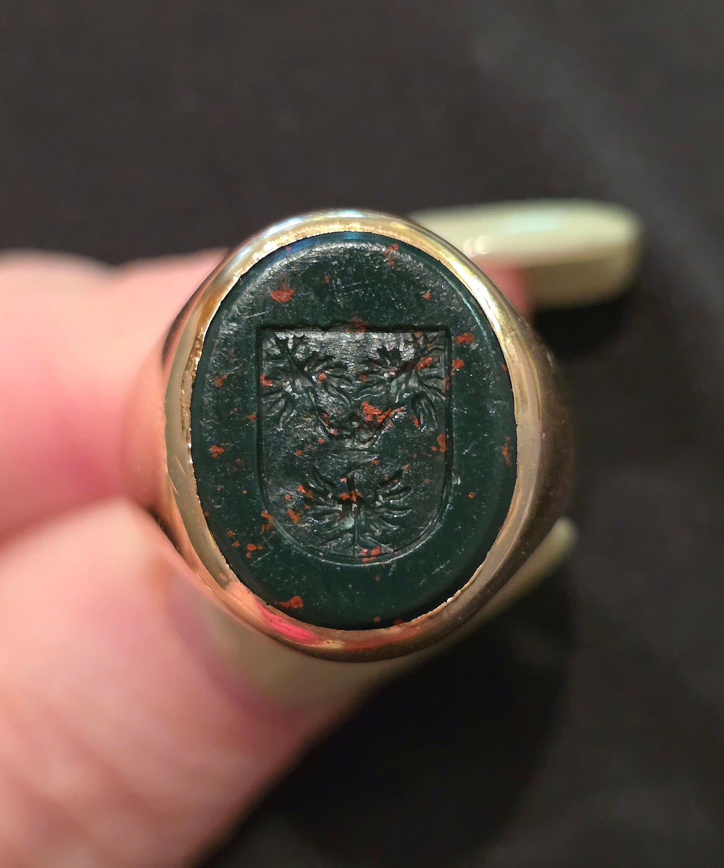 Antique 14k Carved Bloodstone Signet Ring